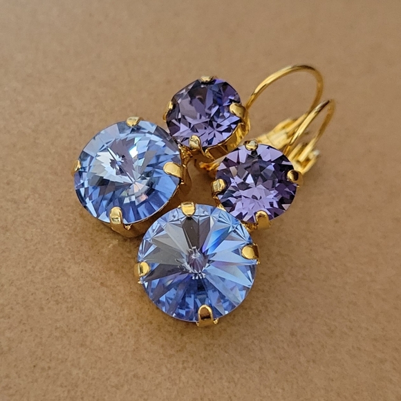 Austrian Crystal Two Stone Earrings in Gold - Picture 9 of 11